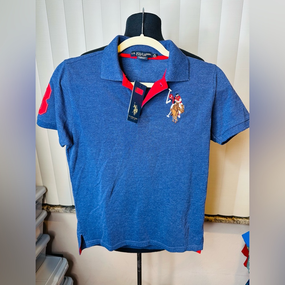 US Polo Assn Collared Polo Shirt Blue Boys Preppy Size Medium 10-12 New